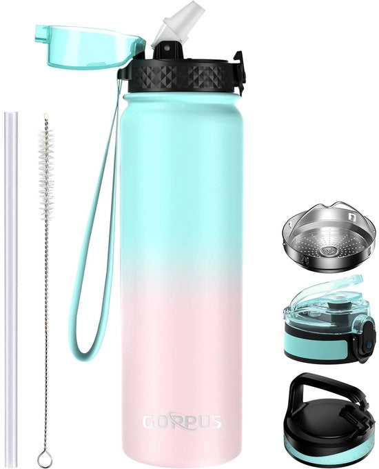 Termos 1L/32oz con beccuccio, doppia imbottitura di flussi di acqua in acciaio inossidabile, 1 litro di flussi di acqua isolati, flussi di acqua sportivi, flussi di acqua con gas, flussi di acqua, flussi di acqua BPA libera