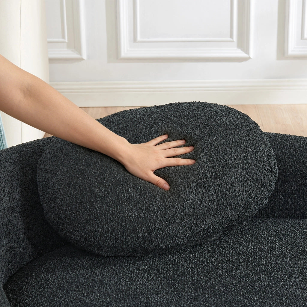 Divano lineare in teddy con cuscino e design arrotondato - per soggiorno e studio - nero