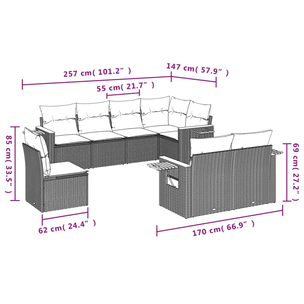 Set Divano da Giardino 8 pz con Cuscini Beige in Polyrattan 3227004