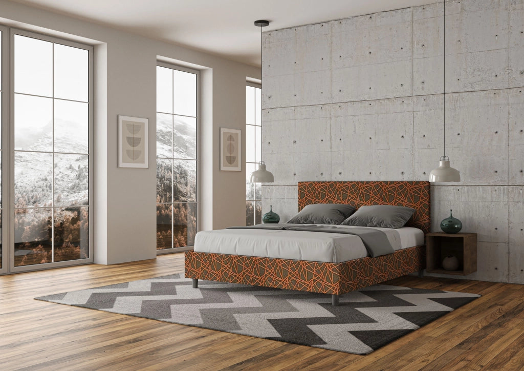 Letto Matrimoniale 160x200 cm con Rete e Contenitore Giroletto con Alzata Comoda Imbottito in Tessuto Era Adele Arancio