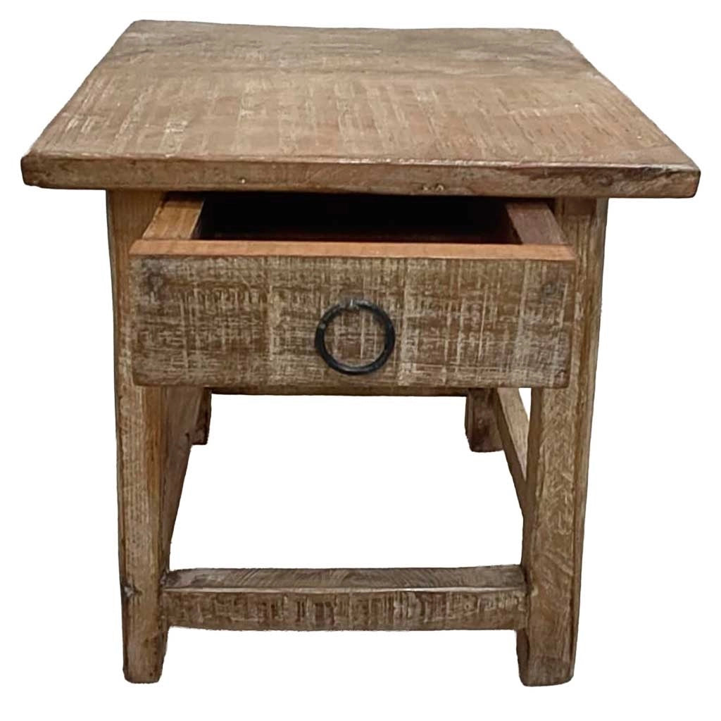 Sgabello con cassetto in legno con finitura artigianale marrone 25x25x29 h cm