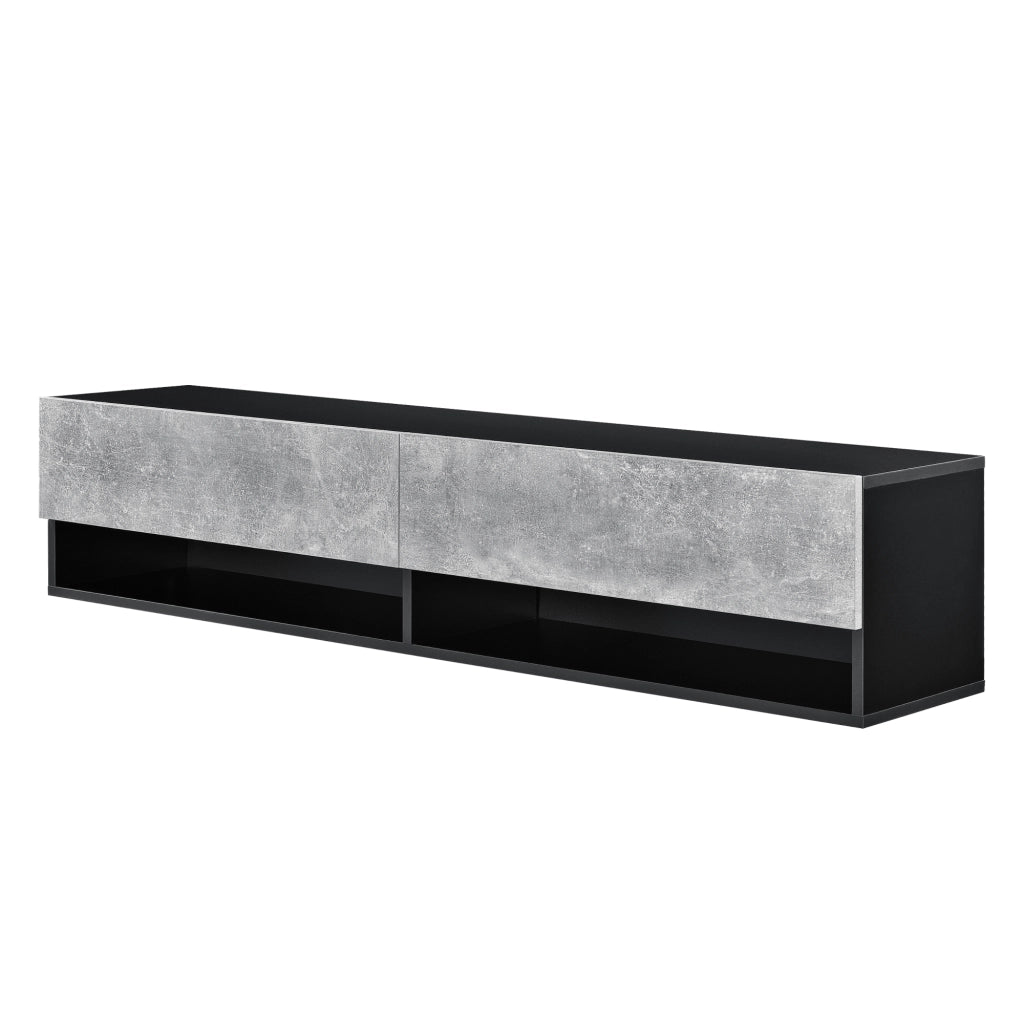 Mobile Porta TV Halmstad da Parete con Ante a Ribalta 140 x 31 x 30 cm - Nero/Effetto Cemento [en.casa]