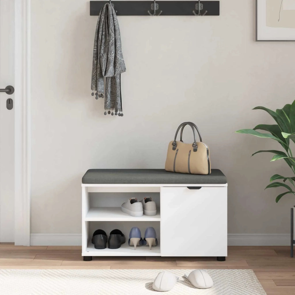 Panca per ingresso con cuscino con porta Bianco 80 x 38 x 46 cm