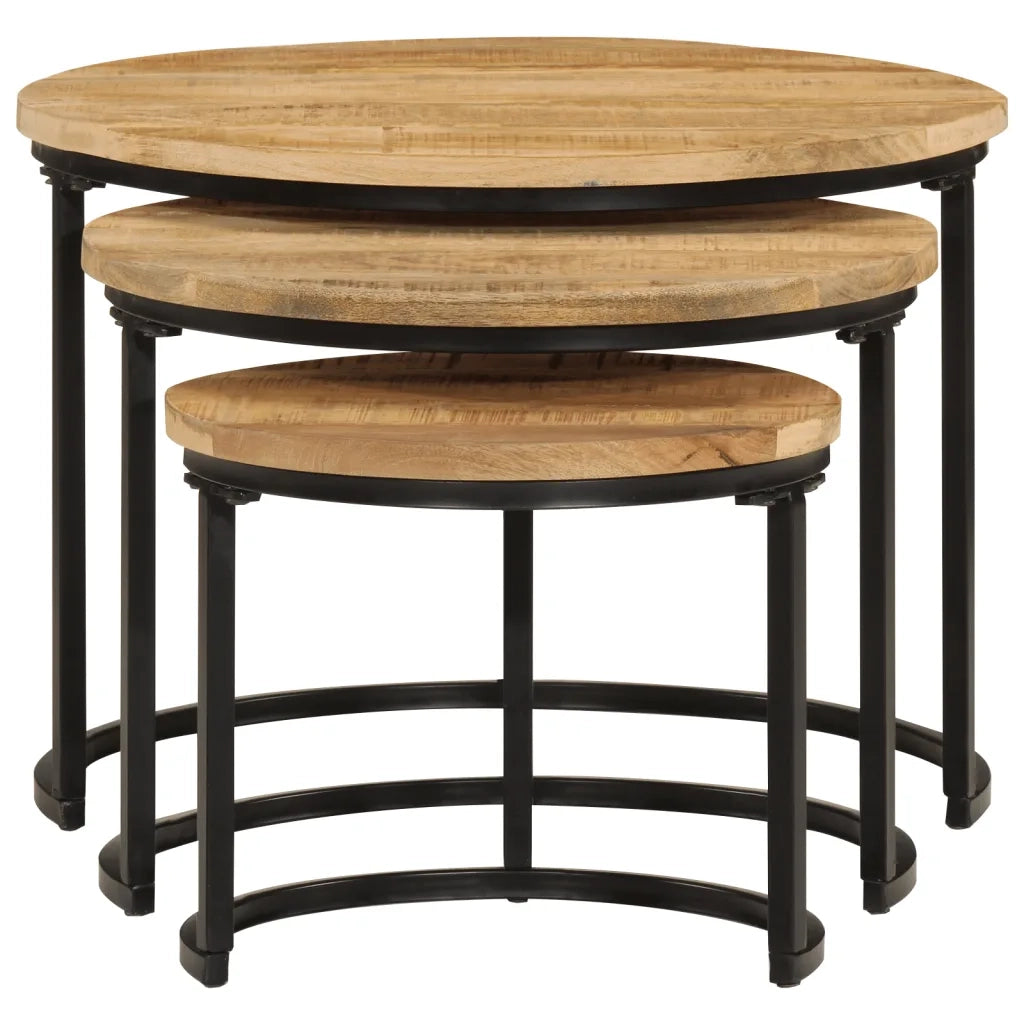 Tavolini a Incastro 3 pz in Legno Massello Grezzo di Mango 353901