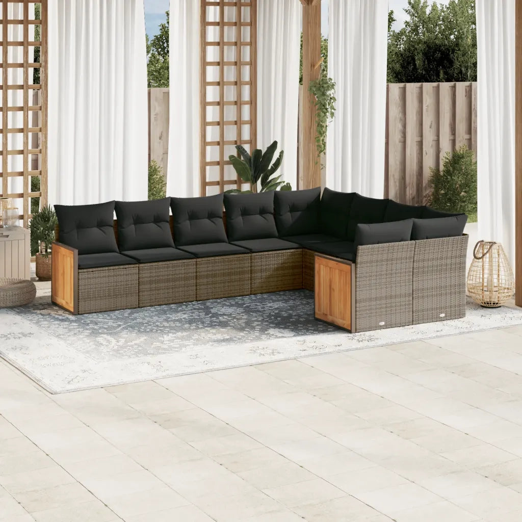 Set Divano da Giardino 9 pz con Cuscini Grigio in Polyrattan 3260387
