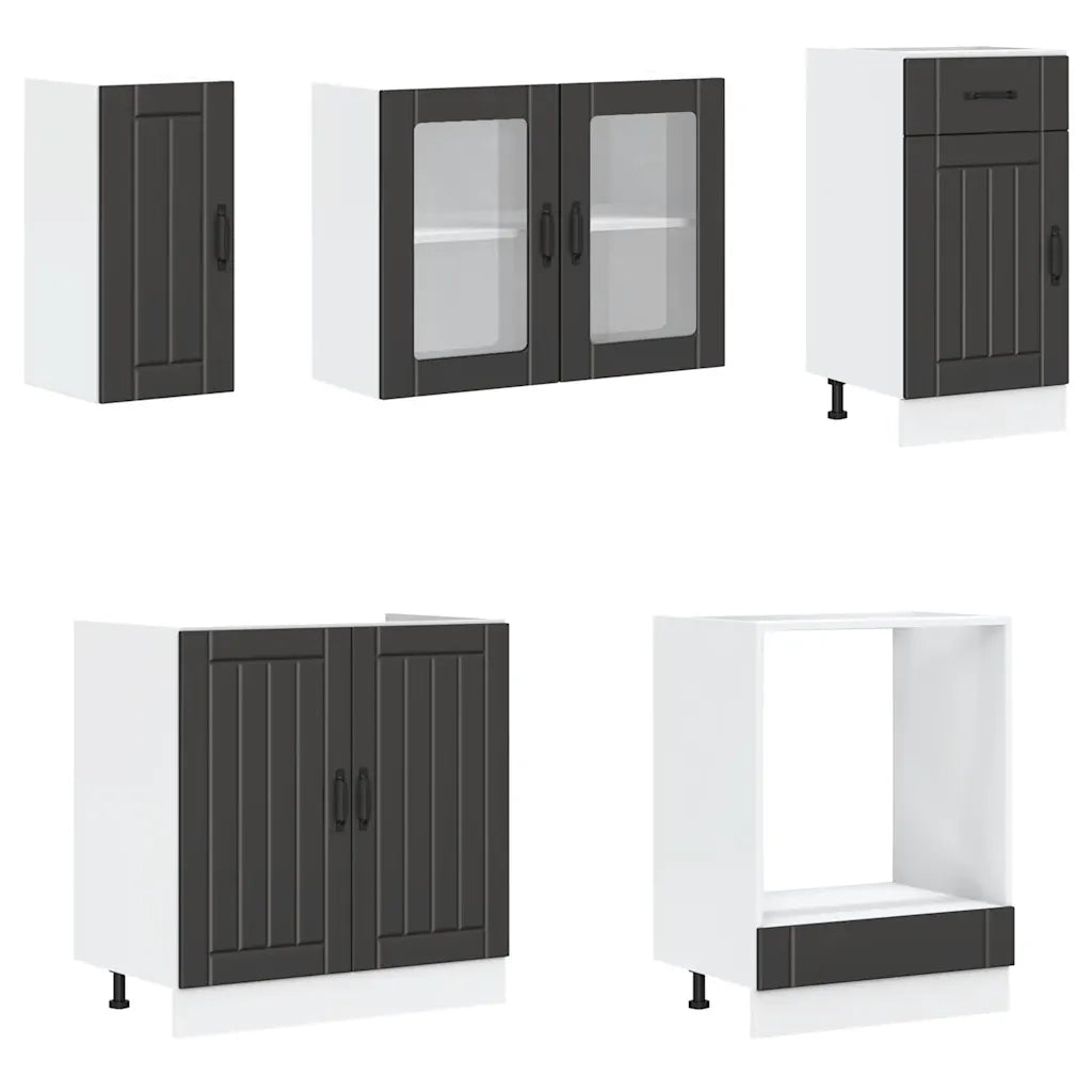 Set Mobili da Cucina 8 pz Kalmar Neri Legno Multistrato 3314802