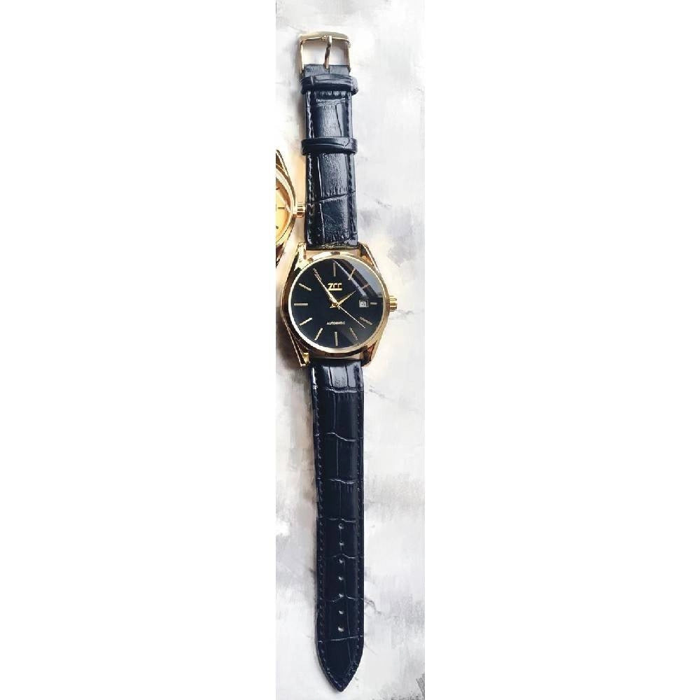 Trade Shop - Orologio Da Polso Zcc Z003 Uomo Analogico Automatico Data Pelle Nero Dorato Nero -