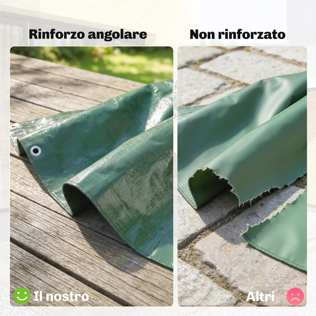 Telo Impermeabile 6x8 m con 28 Occhielli per Fissaggio in PE Resistente agli Strappi da 90 GSM Verde