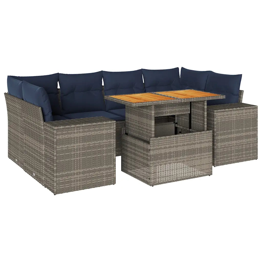 Set Divani da Giardino 7 pz con Cuscini Grigio in Polyrattan 3327344