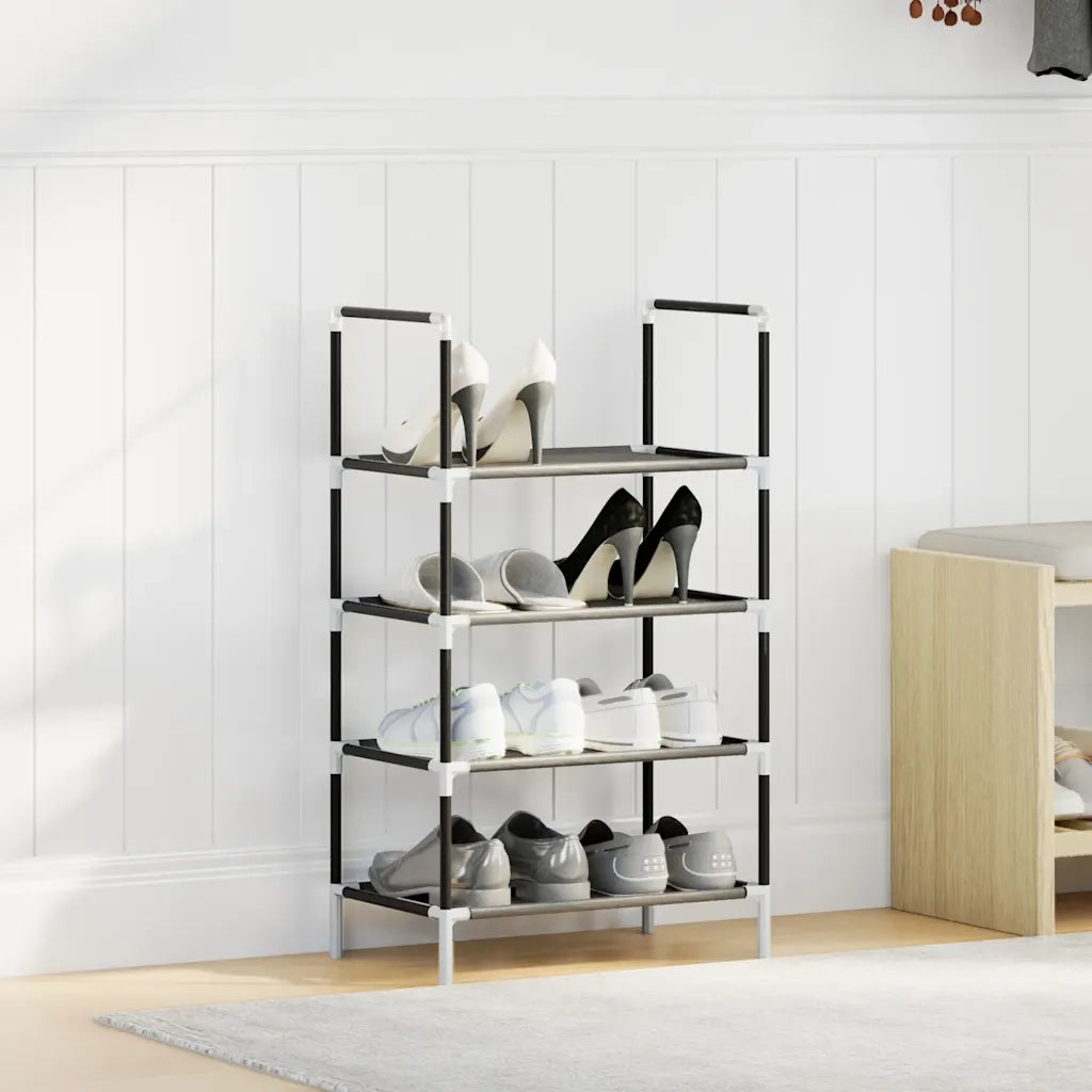 Scarpiera 4 Ripiani-Scaffale per scarpe Nera 44x28x77 cm in Tessuto Non Tessuto