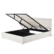 Letto Contenitore 160x200 cm Matrimoniale; LED e vano contenitore; in Pelle Bianca