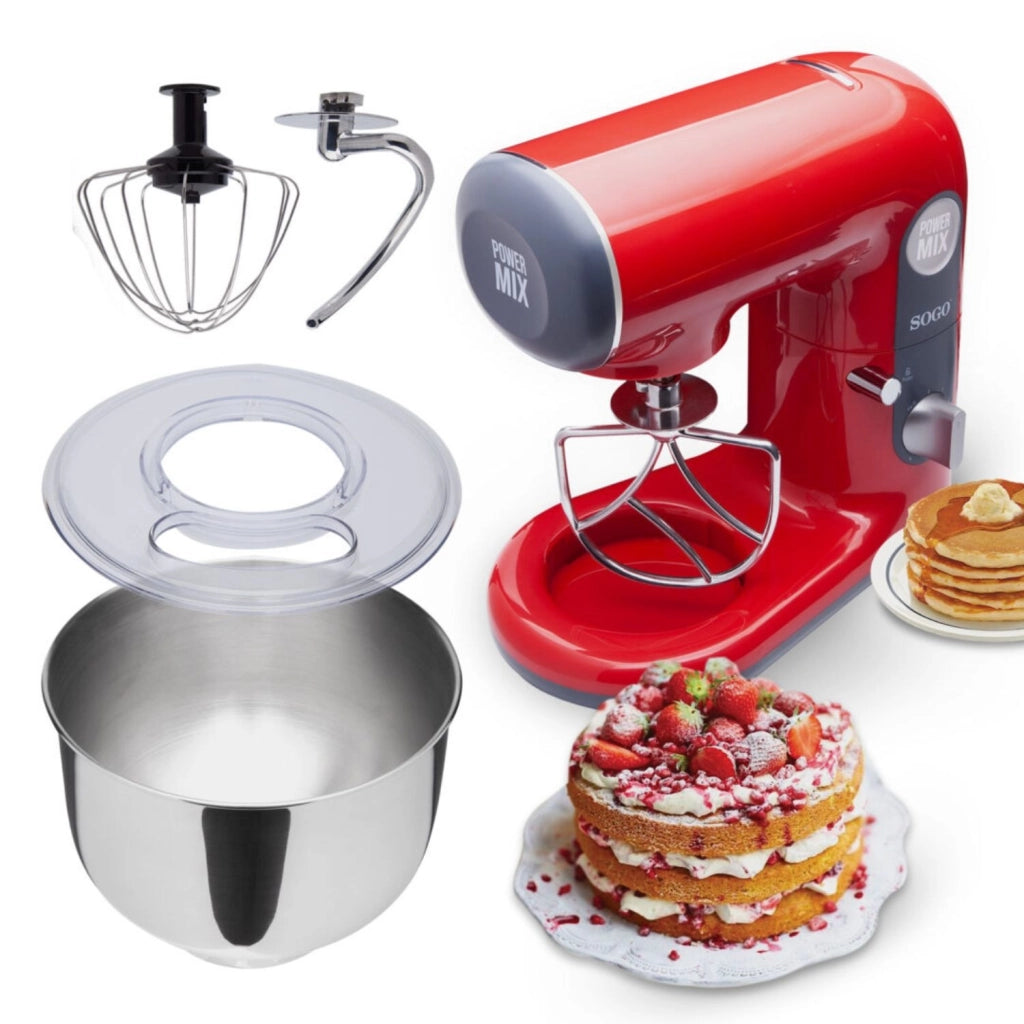 Impastatrice planetaria 1000W con ciotola acciaio inox 5L, 6 velocità turbo, testa inclinabile cucina - SOGO