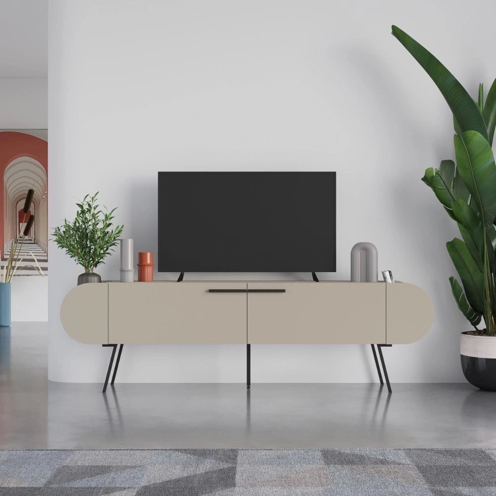 Mobile porta tv capsule con due ante a ribalta e ripiani laterali colore cashmere 195 cm