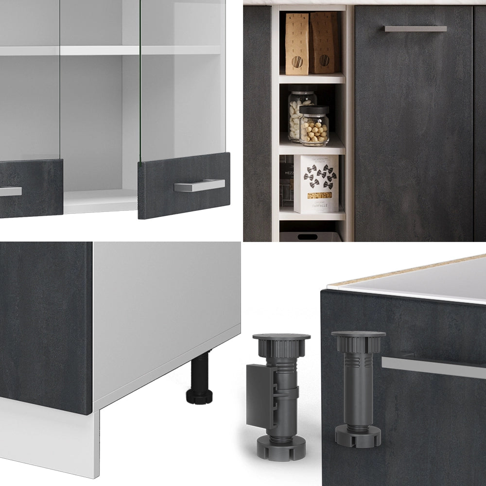 Vicco Cucina completa Nero cemento/bianco 160 cm PL Marmo