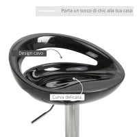 Set 2 Sgabelli da Bar Alti, Sgabelli Girevoli a 360°, con Schienale e Poggiapiedi, Altezza Regolabile, Base in Acciaio, per Sala da Pranzo e Cucina, 46x41x76-96cm, Nero