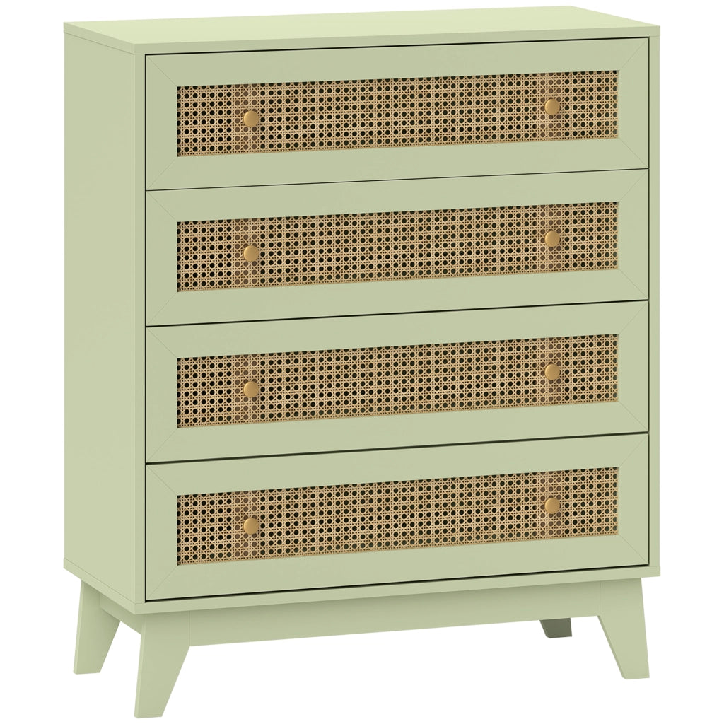 Cassettiera 4 Cassetti Cannage ¨C Minimal ¨C 80x35x95 Legno Chiaro Verde