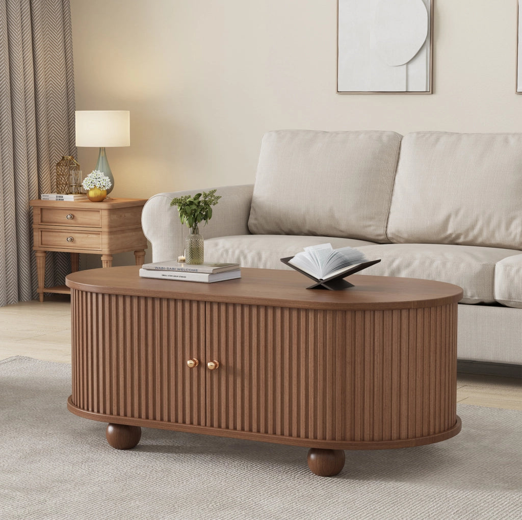 Tavolino da caff猫 100x50x40 cm; design ovale salvaspazio con ampia capacit脿; MDF color noce