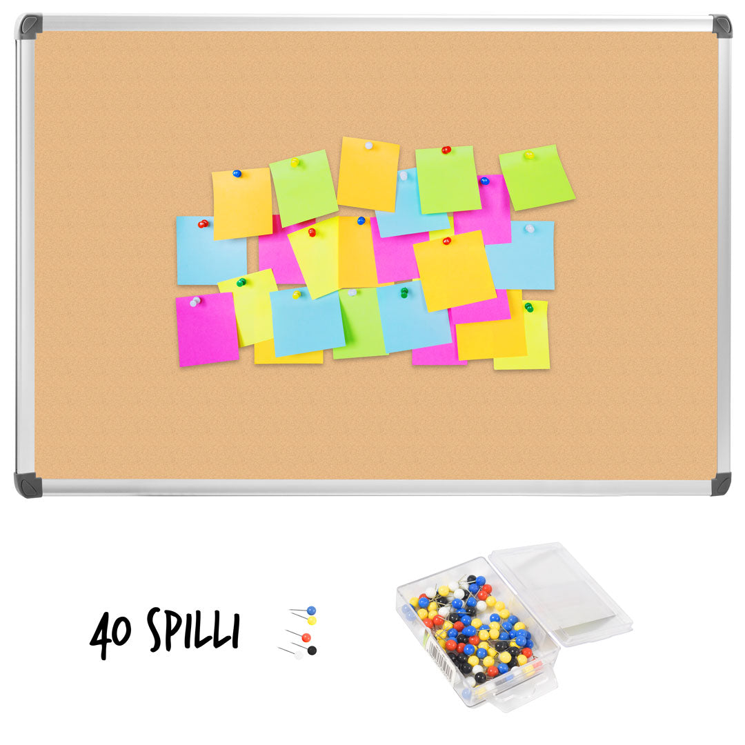 Lavagna con Fondo in Sughero 90x60 cm in Alluminio Silver