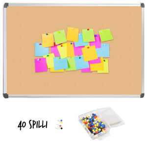 Lavagna con Fondo in Sughero 90x60 cm in Alluminio Silver