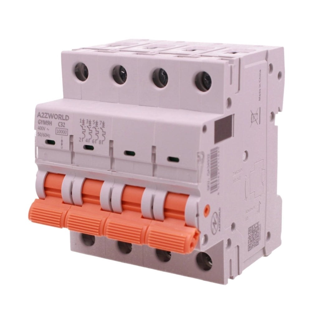 MCB Interruttore Magnetotermico Trifase 380V Curva C 4P 4M 10000A AC 400V IP20 GYM9H, Accoppiabile Con Bobina di Sgancio GA01231 GA01232, Disponibili 25A 32A 40A 63A (C32A)