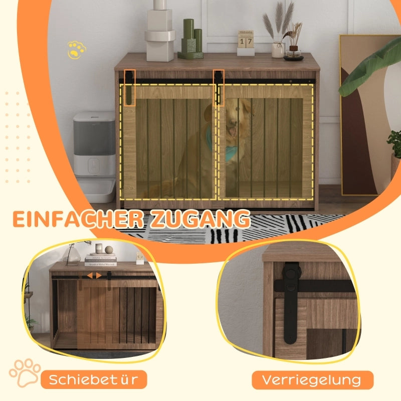 Gabbia/cuccia per cani, con serratura, effetto legno, design rustico, 98 cm x 58 cm x 67 cm, noce + nero