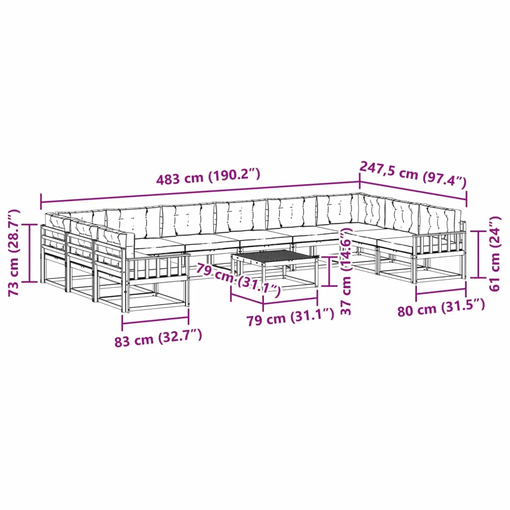 Set di divani da esterno 11 pz Bianco e Crema 3387134