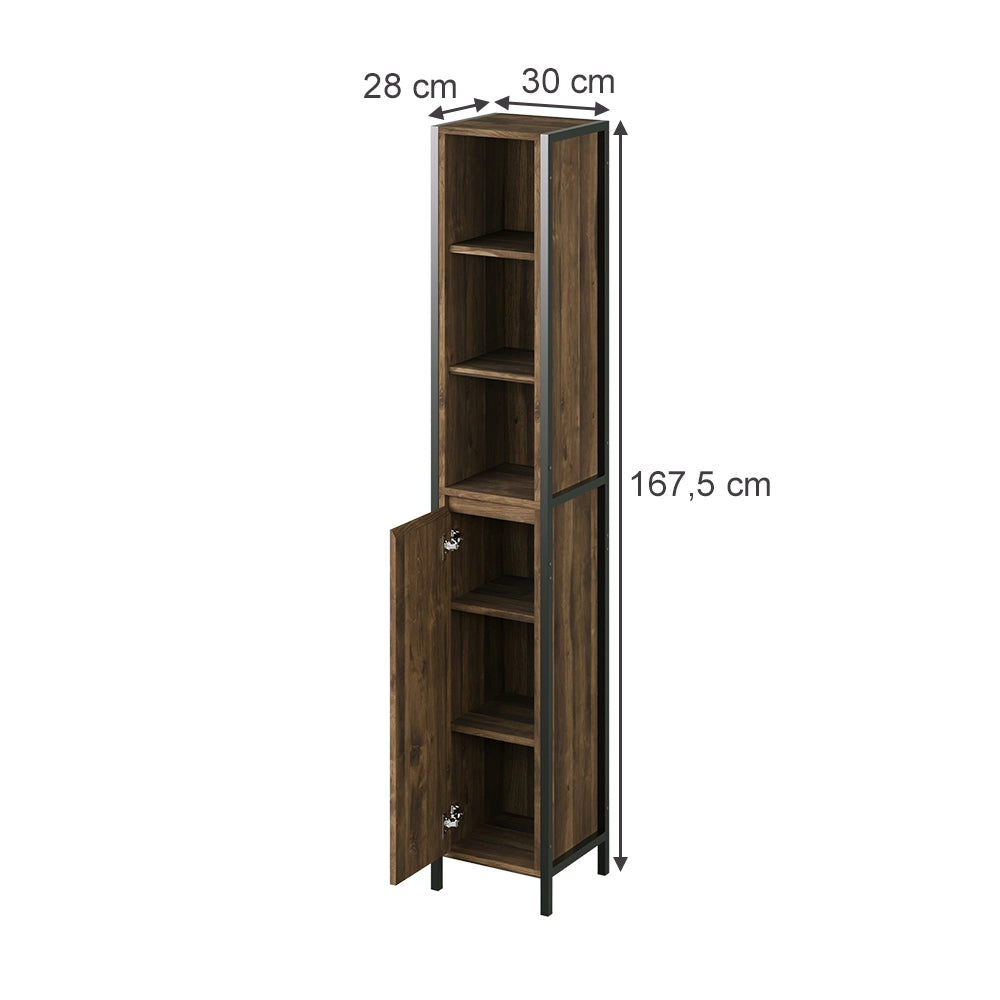 Vicco Armadio per il bagno Quercia/nero 30 x 167.5 cm con 3 scomparti aperti e 3 chiusi