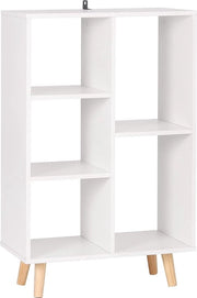 Libreria a 5 cassetti con gambe in legno e cassetto apribile, colore bianco, SK011ws