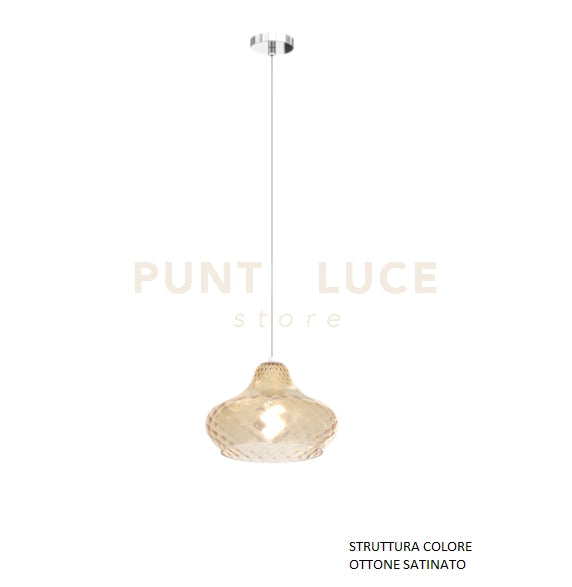 SOSPENSIONE OTTONE SATINATO 1 LUCE VETRO PICCOLO AMBRA 1191OS-SP-AM