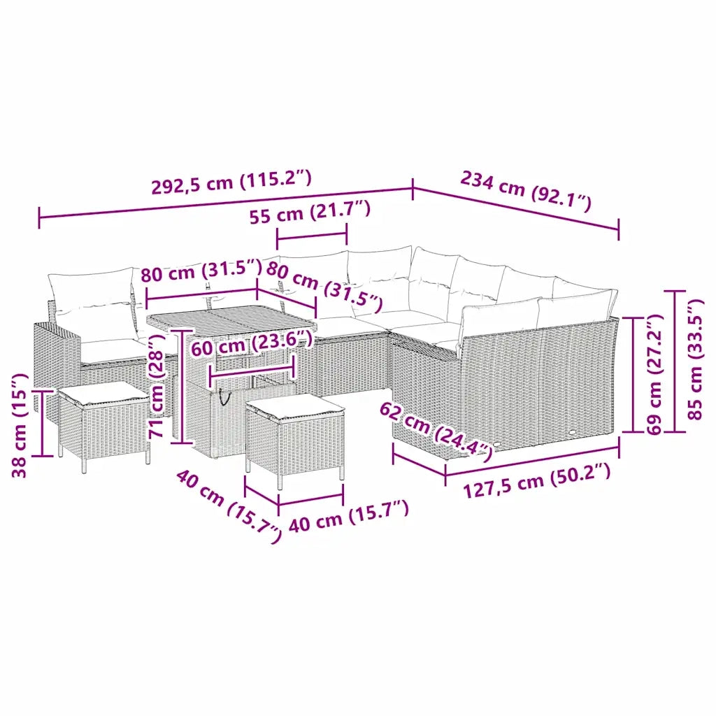 Set Divano da Giardino 12 pcs Grigio polyrattan 3361653