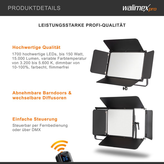 luce LED dimmerabile 150W Bi-Color + slot per batterie Luce video e luce fotografica Niova 150-F, 3.200-5.600K, 15.000LM Luce da studio e luce continua mobile Luce in streaming