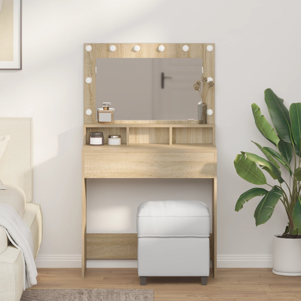 Tavolo da trucco con luci LED Rovere Sonoma 79x41x135 cm di