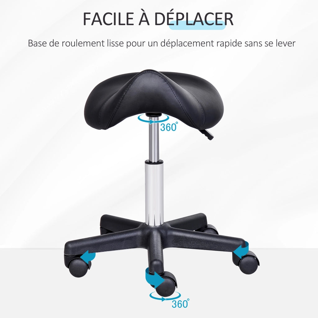 Sgabello con Ruote e Sella Ergonomica ¨C zephmum ¨C Altezza Regolabile 43-55 cm, Nero
