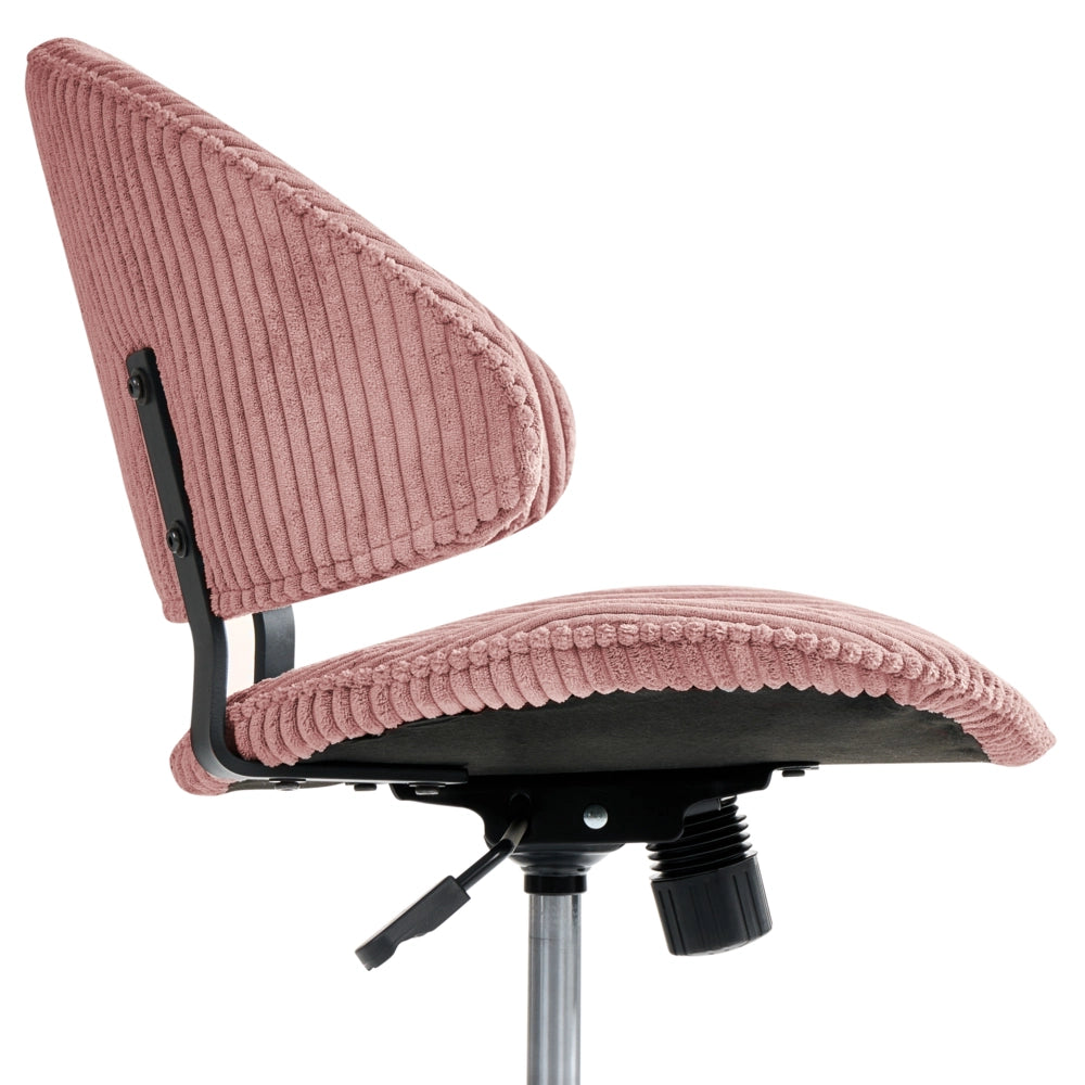 Sedia da ufficio rosa con seduta e schienale in velluto a coste girevole regolabile in altezza moderna per ufficio domestico
