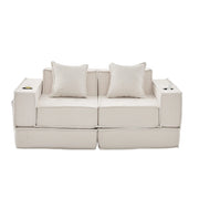 poltrona con pouf modulare con tasche laterali; 2 cuscini; design ergonomico in velluto a coste beige 162 Ã— 78 Ã— 66 cm