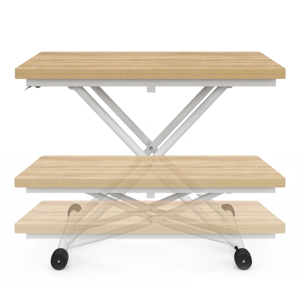 IDMarket - Tavolino 2 in 1 URBANA, trasformabile in tavolo da pranzo rettangolare, 100 cm, legno e bianco