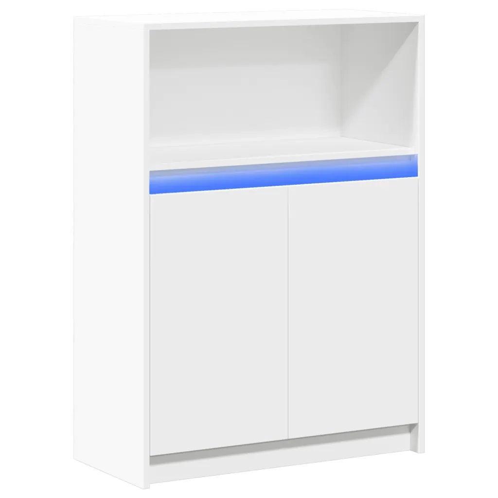 Credenza | Madia | Buffet da pranzo | Armadio da pranzo con LED Bianca 72x34x100 cm in Legno Multistrato