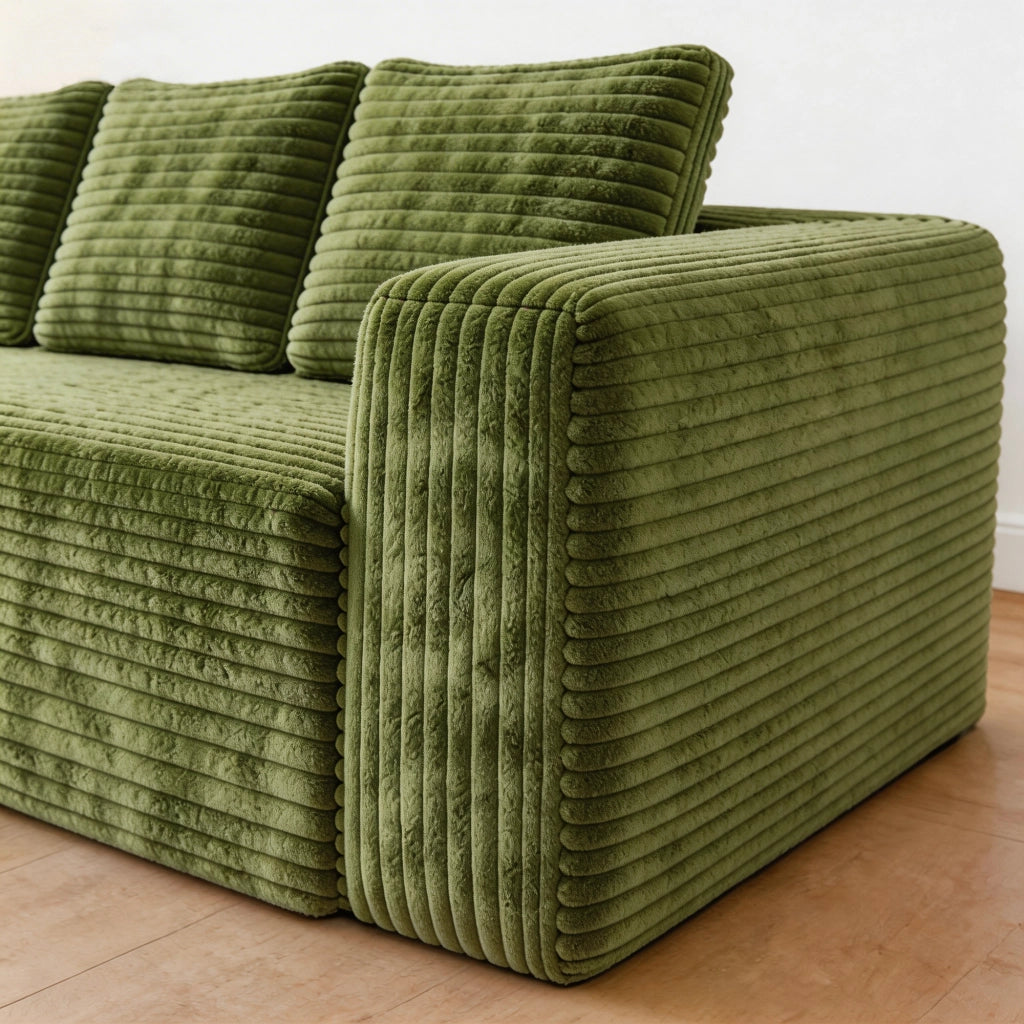 Divano angolare modulare reversibile con chaise longue e seduta profonda in velluto a coste verde 261 × 168 × 58 cm
