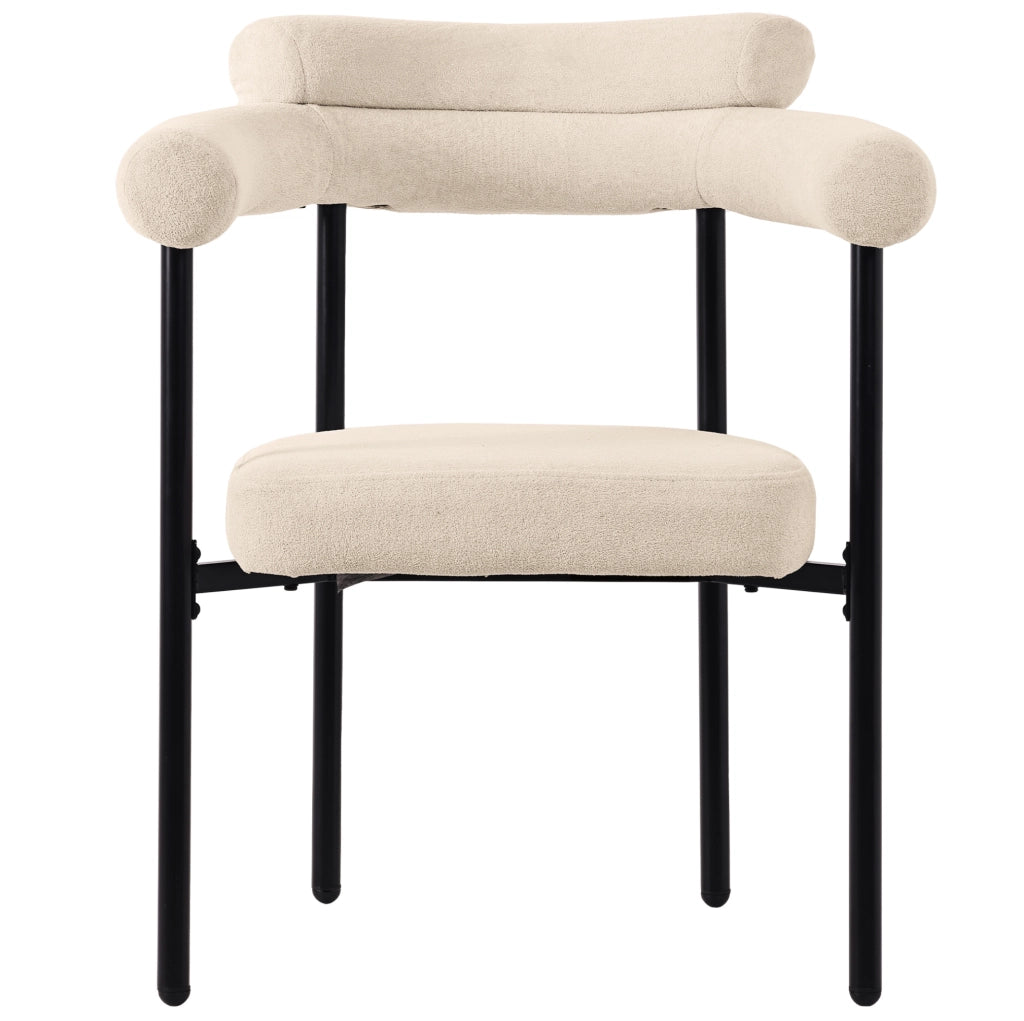 Sedia da pranzo beige imbottita in tessuto scamosciato