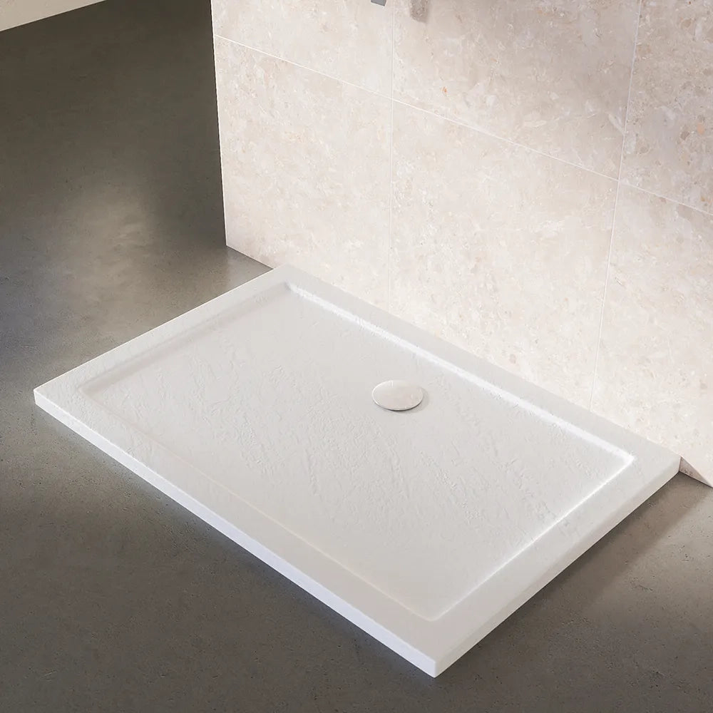 Piatto doccia 80x120 effetto pietra bianco in acrilico altezza slim | Petra