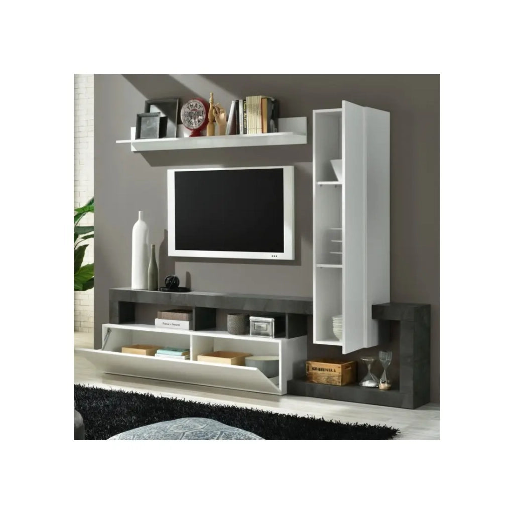 Set di mobili da soggiorno con contenitori 220 cm, collezione BURA, bianco lucido/grigio antracite