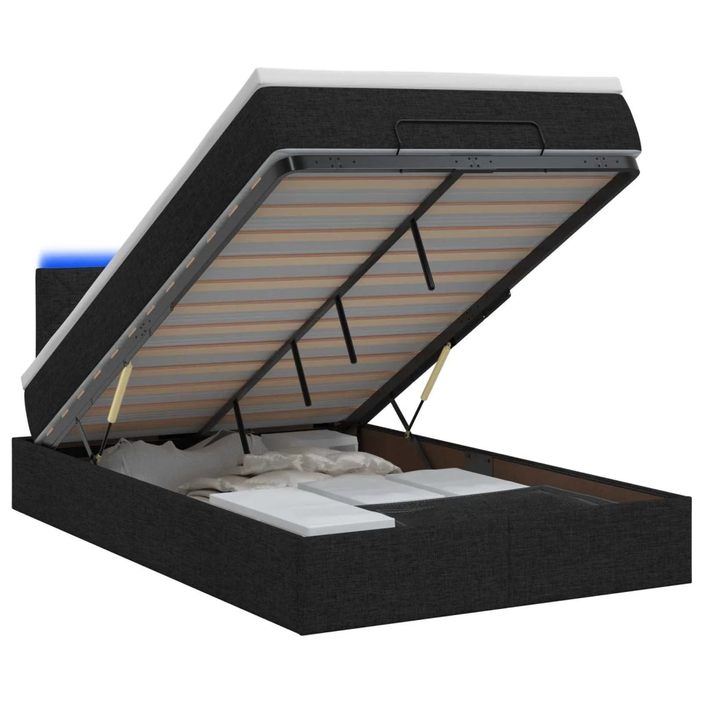 Letto Ottomano con Materasso e LED Nero 120 x 200 cm Tessuto 3456983