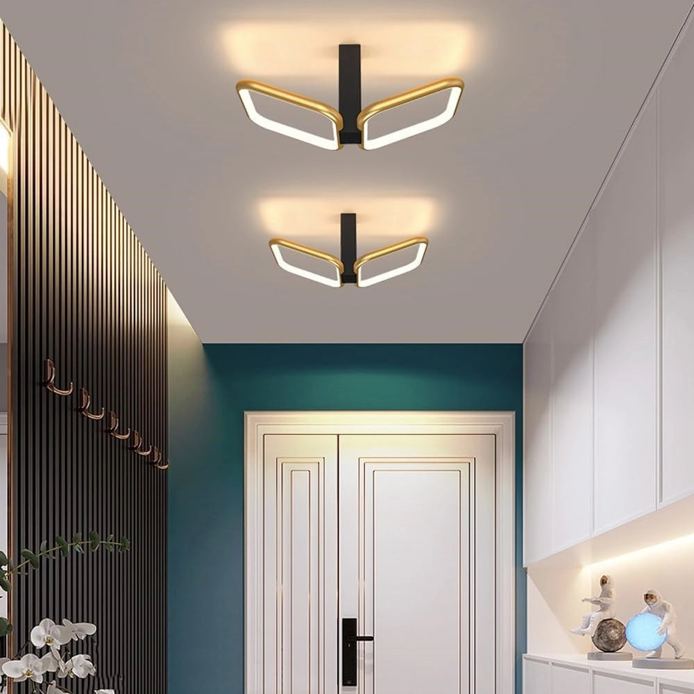 Trade Shop - Plafoniera Led 20watt 2 Quadrati Oro Design Moderno Lampadario Da Soffitto 50575 -