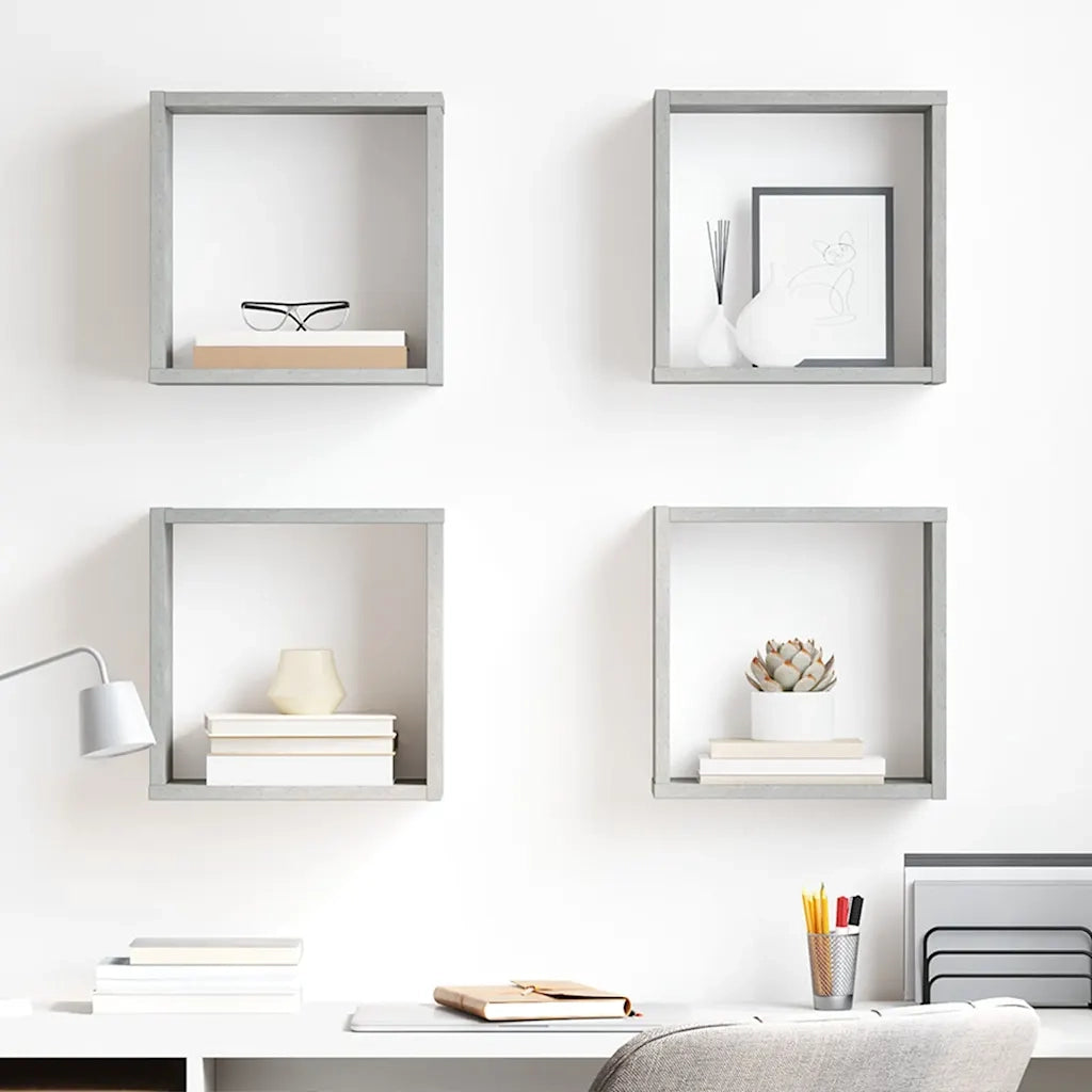 Mensole Parete a Cubo 4 pz Grigio Cemento 30x15x30 cm 807011