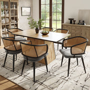 Set 6 Sedie da Pranzo con Schienale in Rattan e Seduta in Velluto ¨C MINIMAL ¨C Stile Moderno