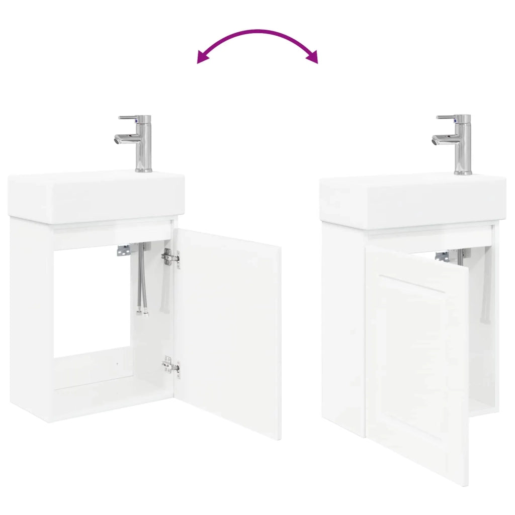 Mobile bagno con rubinetto Bianco Lucido 45,5 x 22,5 x 84 cm