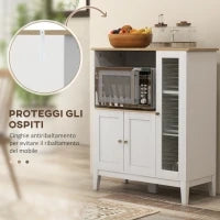 Mobile Microonde con Armadietto Inferiore e 3 Ripiani Laterali con Anta in Vetro, in Legno, 80x35x97 cm, Bianco