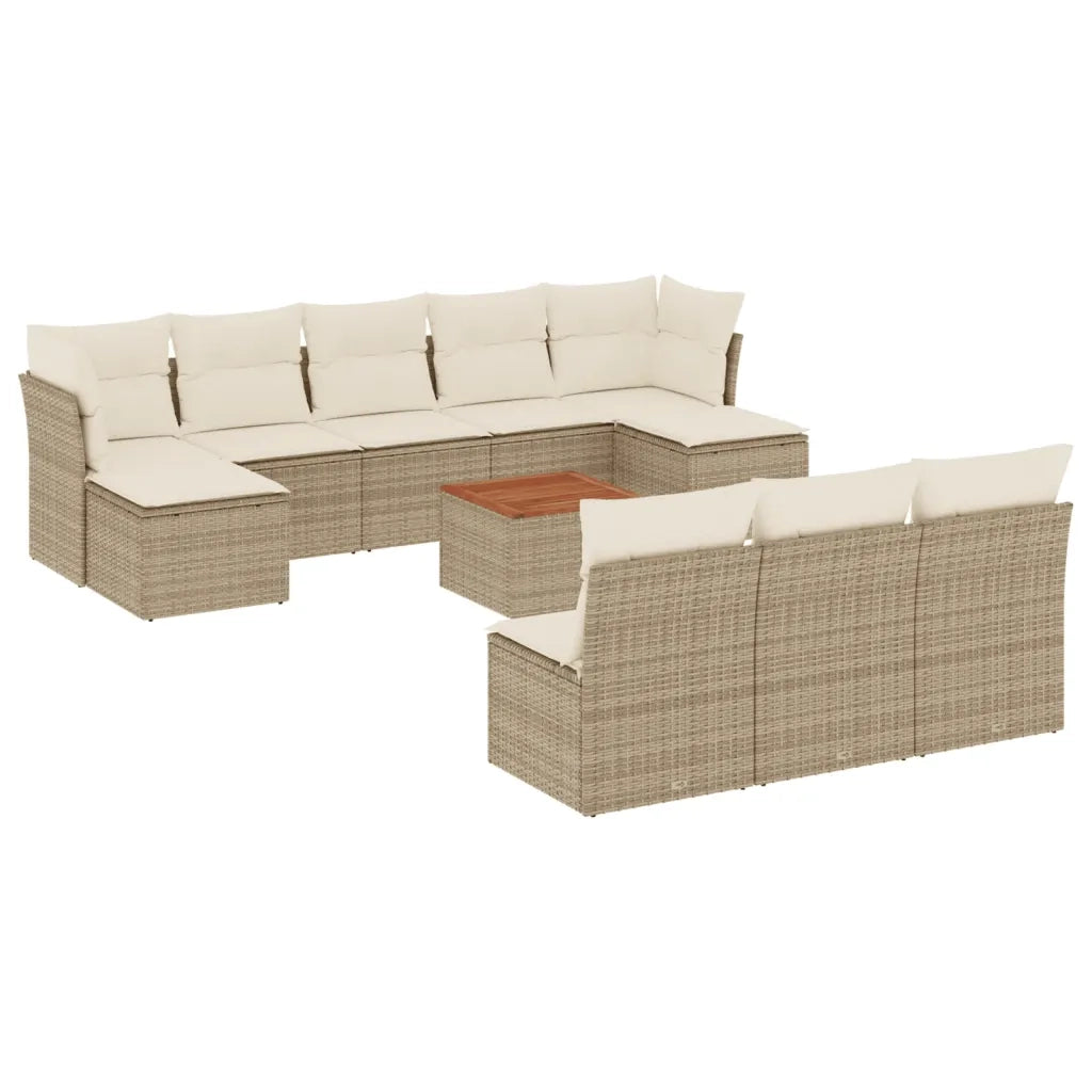 Set Divani da Giardino 11 pz con Cuscini Beige in Polyrattan 3223867