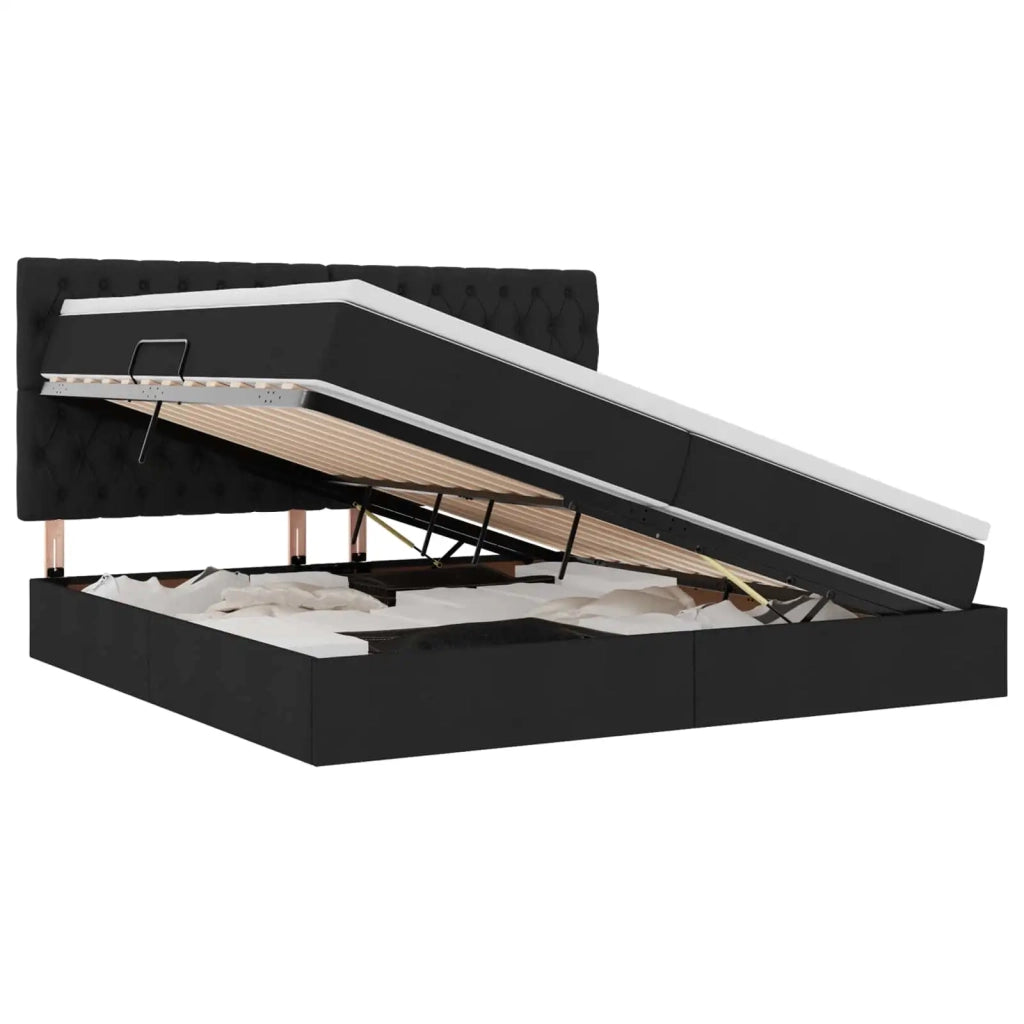 Letto con contenitore e materasso Nero 200 x 200 cm Poliestere