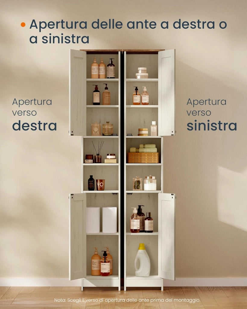SONGMICS HOME Mobiletto da Bagno Stretto, Montaggio Rapido Senza Attrezzi Toolless, Mobile Compatto con Ripiani Regolabili per Soggiorno, Ingresso, 30 x 30 x 170 cm, Bianco Vintage BBC667WJ01